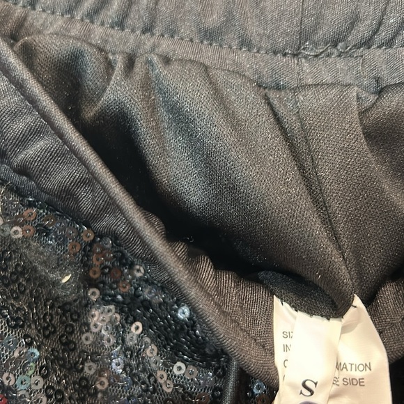 Tipsy Elves Black Sequin Relaxed fit jogger pants with side tuxedo stripe small - Picture 6 of 7